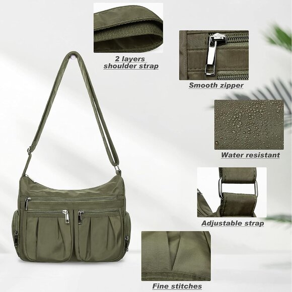 Women Army Green-m Nylon Water Resistant Anti Theft Crossbody Shoulder Bag - Picture 6 of 7